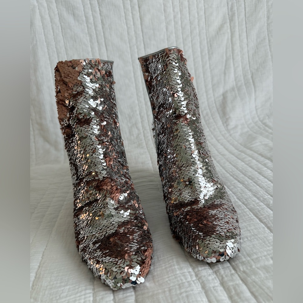 Steve Madden Rose Gold and Silver Sequin Heeled Ankle Boots